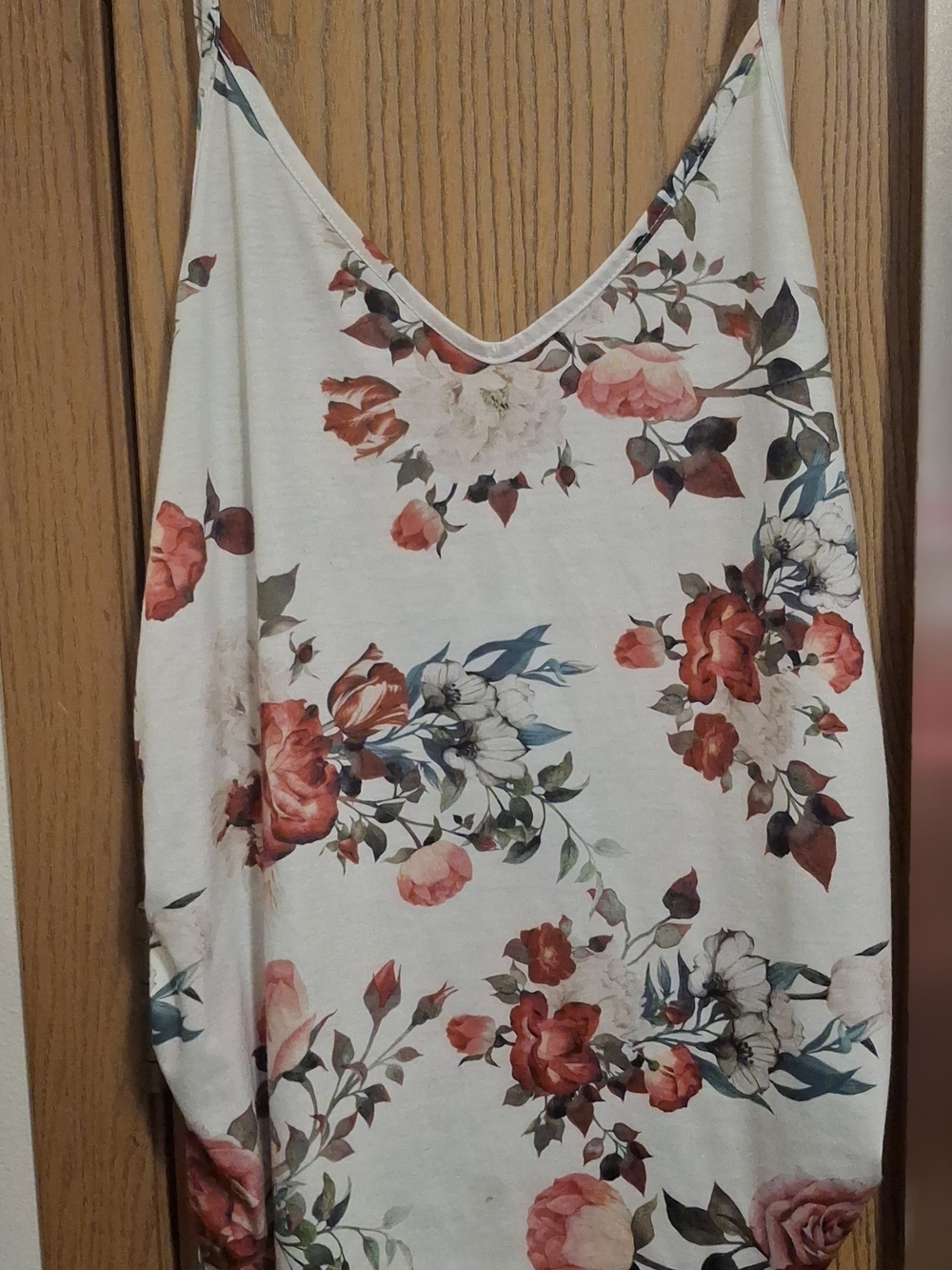 Floral V-Neck Cami Tank Top - White with Red Floral